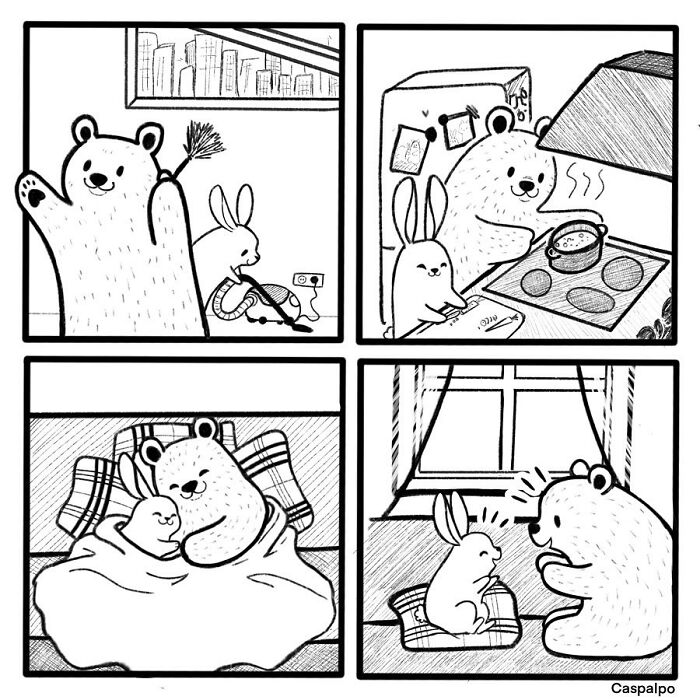 Artist Shows The Daily Life Of A Couple Formed By A Bear And A Rabbit And This Is Very Cute