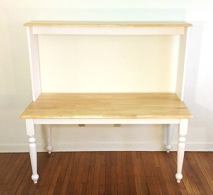 Computer Desk Made From A Thrift Store Table. I Cut Off Part Of The Table Top To Make An Appropriate Depth And Used That Piece For The Top Shelf.