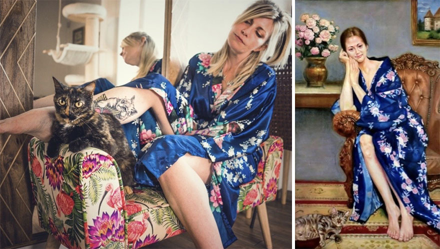 Daria & Gollum. Painting: 'Woman In Yukata With Her Cat' By Hidemi Tada