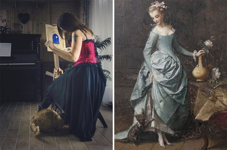 Silvia & Ziggy. Painting: 'A Kitten's Game' By Emmanuel Branger