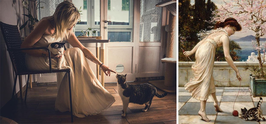 Daria And Her Cat. Painting: 'Teasing The Kitten' By Stephen Coleman