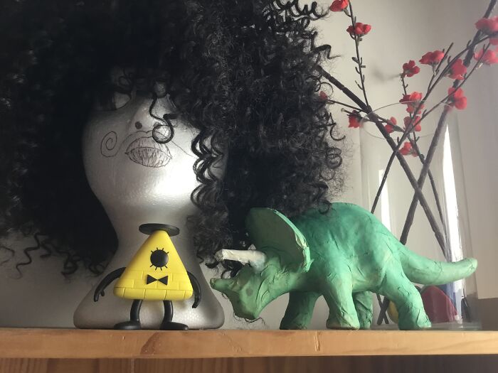 You Can Choose Between Kathy, My Beautiful Murdering Afro Lady, Sprinkles, My Dinosaur That I Painted, And Bill Cipher (I Lost The Top Of His Hat.)