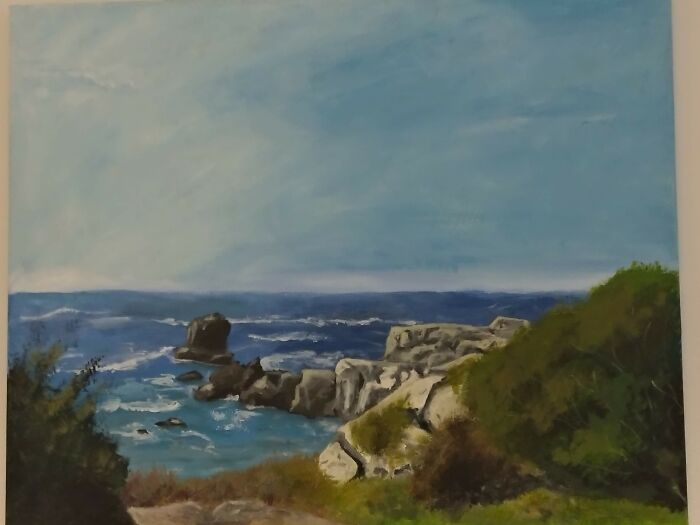 Painting Of The Caiscais Coastline In Portugal Based On A Picture I Took While Cycling Along The Coast