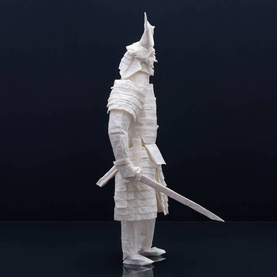 Artist Spent 3 Months Planning A Warrior Samurai That He Folded From A Single Sheet Of Paper (19 Pics)