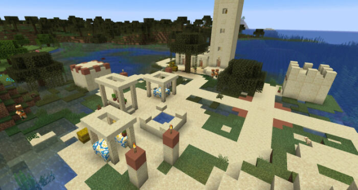 This Was My Spawn. It Was Like A Small Patch Of Sand In Between A Swamp And The Ocean. Also, There Was Another Village Just Nearby. Thought This Belonged Here.