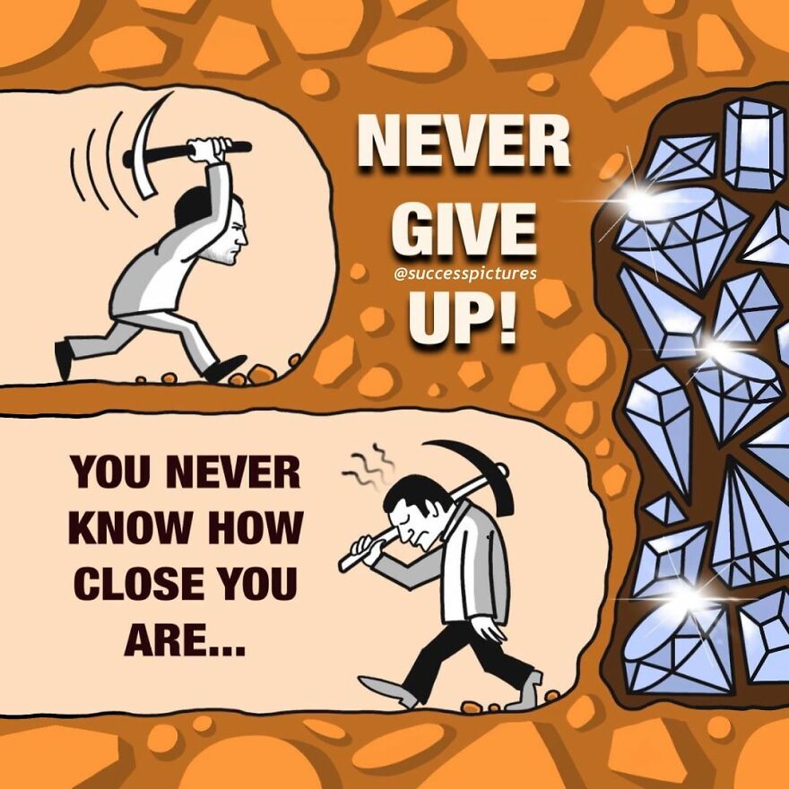 Illustration by Success Pictures showing perseverance with miners near diamonds.
