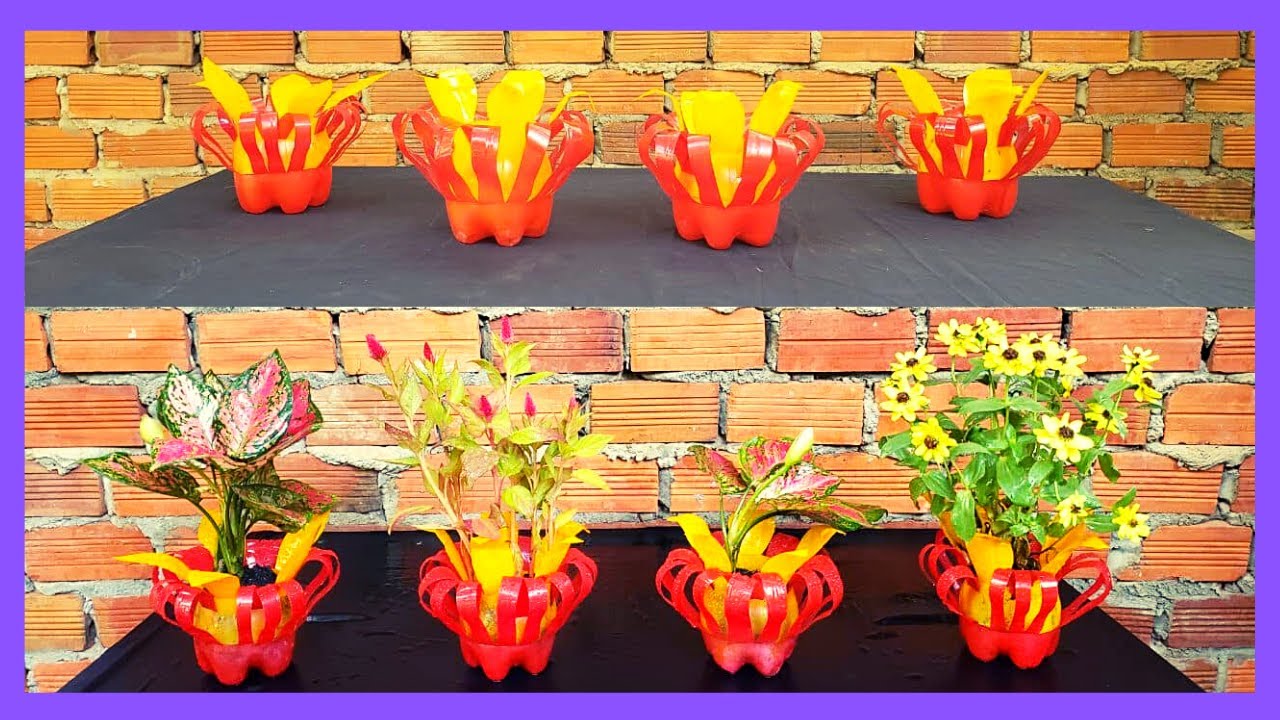 Craft Idea | How To Recycle Plastic Bottles Into Colorful Flower Pots