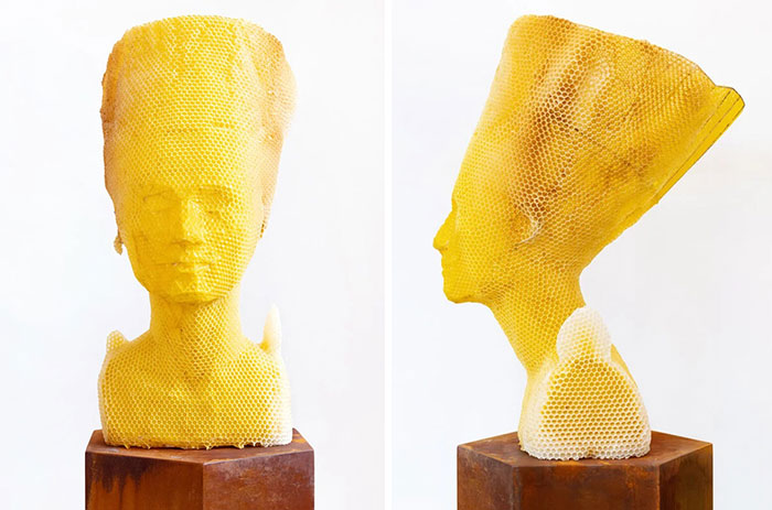 60,000 Bees Helped Create This Honeycomb Nefertiti Statue