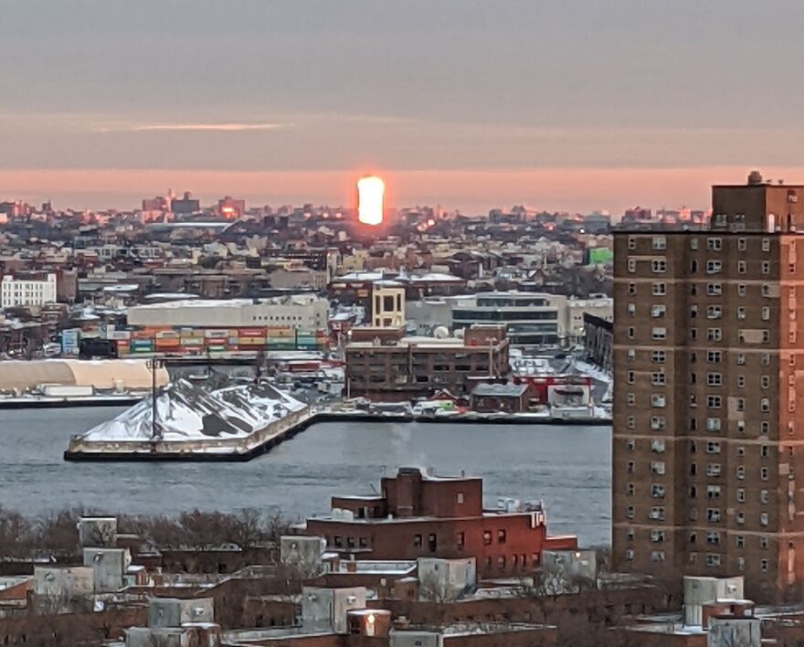 This Building In Brooklyn Looks Like It's On Fire During Sundown.