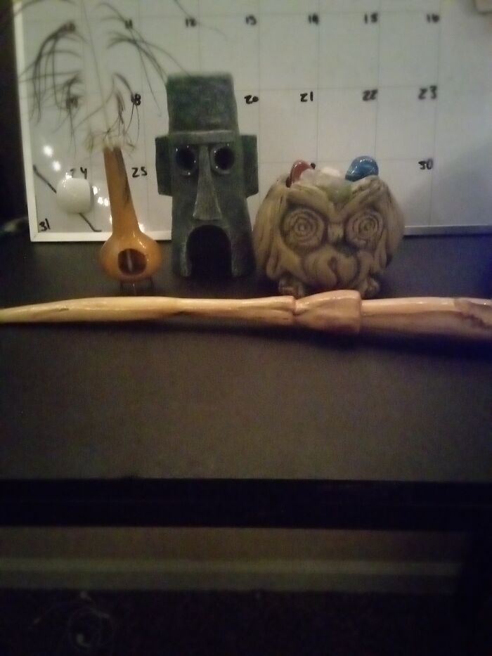 Magic Wand, A Weird Flower Pot, A Small Fireplace W/ Peacock Feather, And Squidward's House