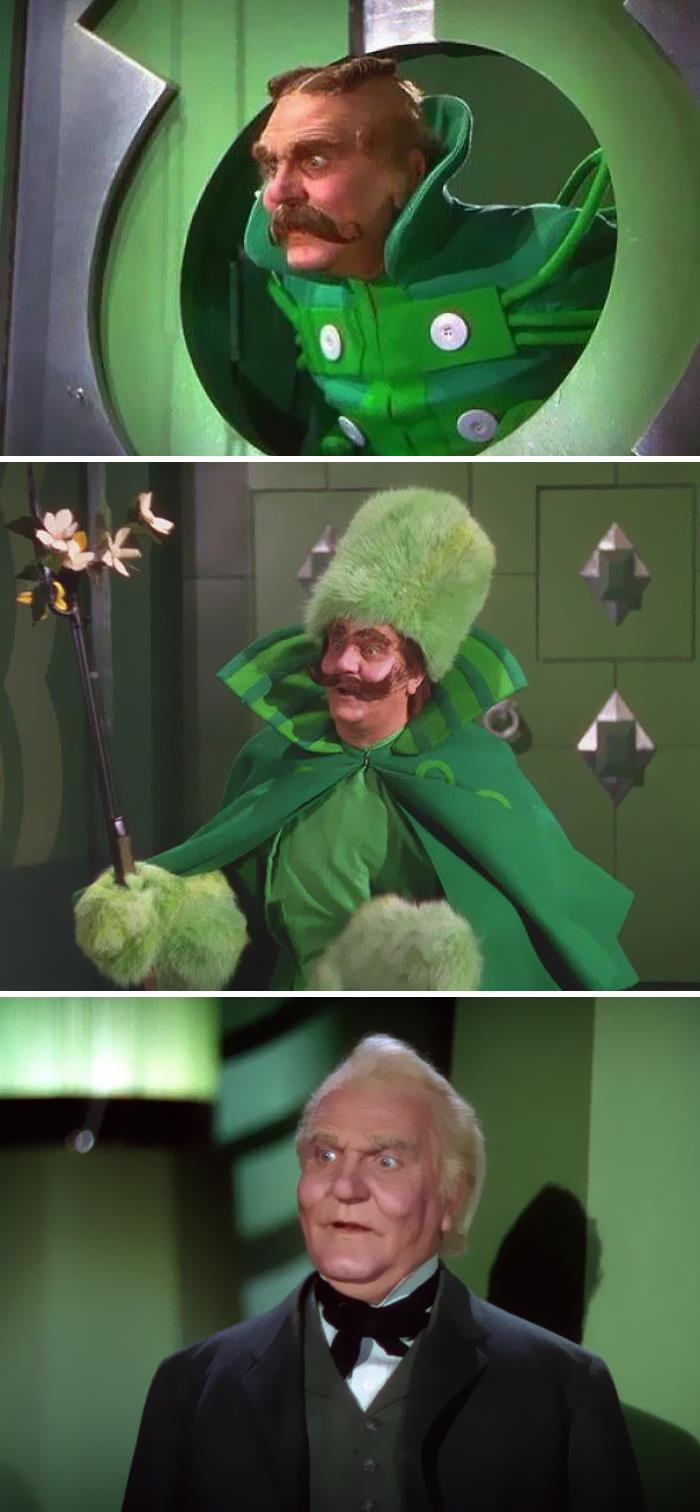 In The Wizard Of Oz (1939), Frank Morgan Portrays 5 Characters Including The Gatekeeper, The Coachman, The Guard And The Wizard. He Is Literally Gate Keeping Himself And Is So Touched By Their Plight, He Allows Them An Audience With Himself