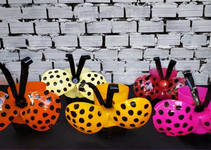 My Tutorial Of Recycling Plastic Bottles Into Beautiful Ladybug Flower Pots For Your Garden