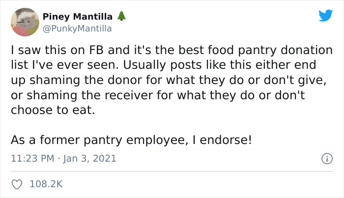 Woman Shares A List Of Acceptable Donation To Food Banks Which Gets Appreciated By 108K People On Twitter Woman Shares A List Of Acceptable Donation To Food Banks Which Gets Appreciated By 108K People On Twitter