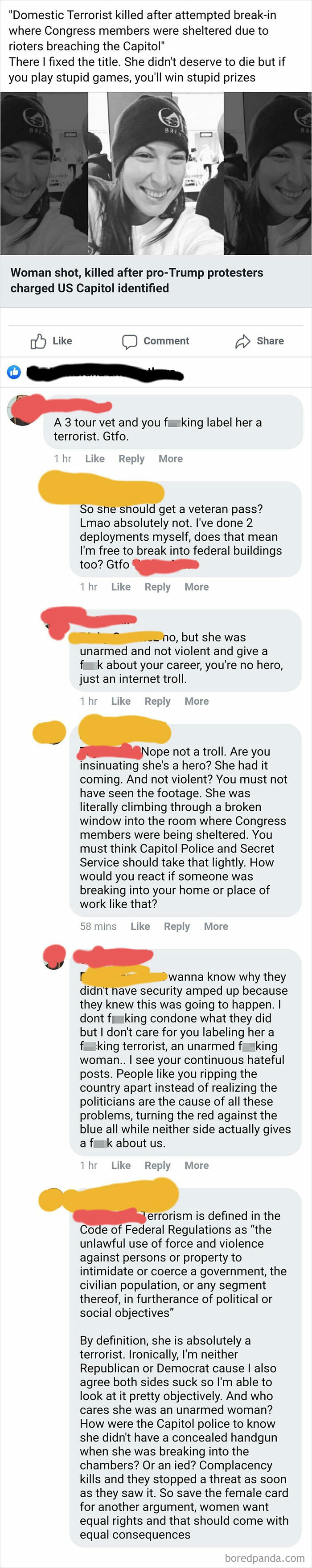 How The Turns Have Tabled. Trumper (Red) Gets "Triggered" And Blindly Defends Ashli Babbit