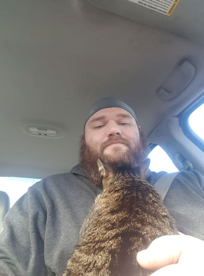 Waiting For The Vet And She Was Crying. Let Her Out Of Her Cage And She Has Her Face Buried In My Beard