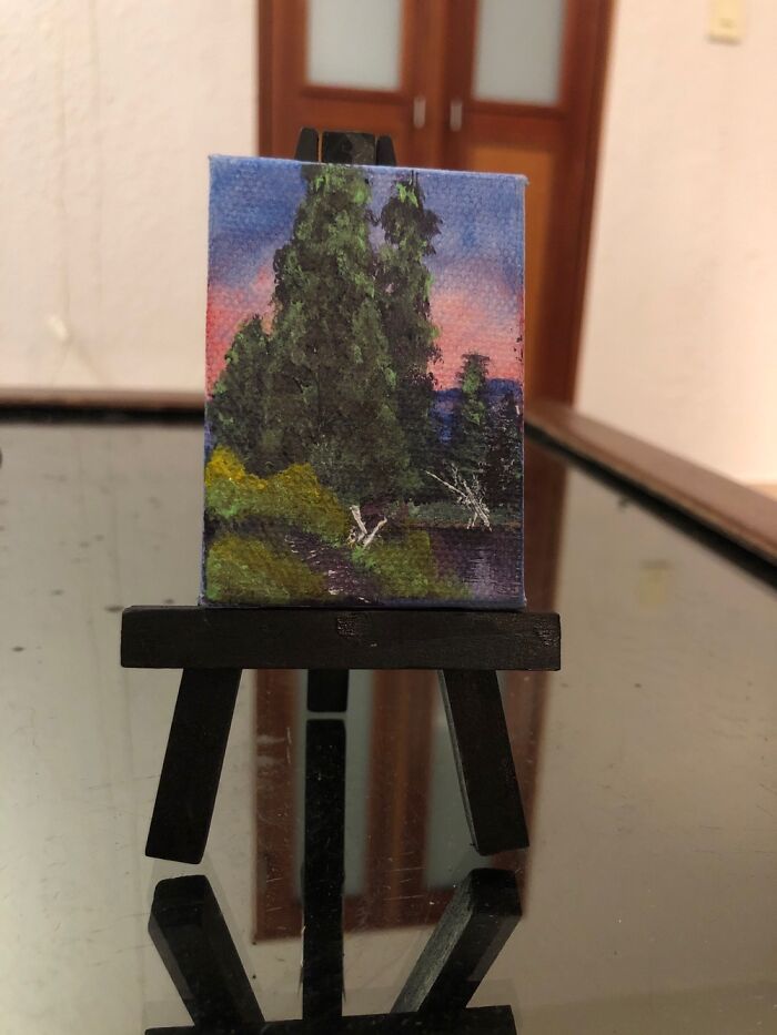 I’m Only 15 So Go Easy On Me Haha But I Followed A Bob Ross Tutorial On A Tiny Canvas