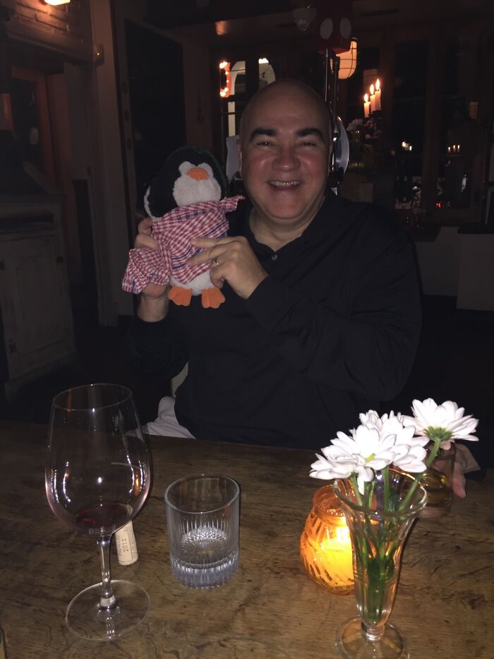 Dad And Petey. I Got Petey When I Was 9. He Is Now Old Enough To Have A Glass Of Wine At Dinner