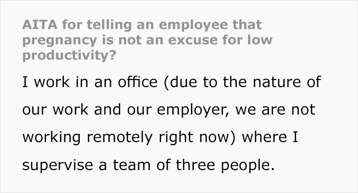 'Not Available For Calls During Off Hours': Manager Is Puzzled Whether He Was Right To Scold A Pregnant Woman For 'Slacking' 'Not Available For Calls During Off Hours': Manager Is Puzzled Whether He Was Right To Scold A Pregnant Woman For 'Slacking'
