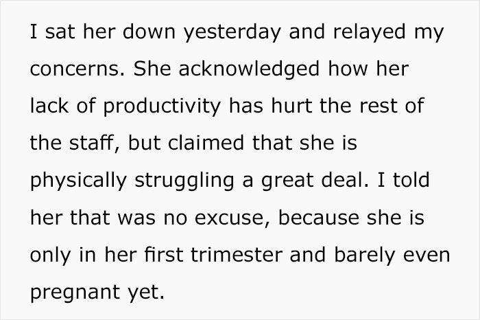 'Not Available For Calls During Off Hours': Manager Is Puzzled Whether He Was Right To Scold A Pregnant Woman For 'Slacking' 'Not Available For Calls During Off Hours': Manager Is Puzzled Whether He Was Right To Scold A Pregnant Woman For 'Slacking'