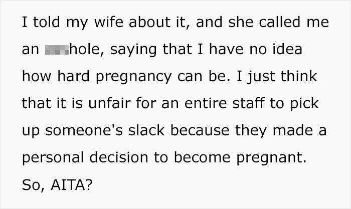 'Not Available For Calls During Off Hours': Manager Is Puzzled Whether He Was Right To Scold A Pregnant Woman For 'Slacking'