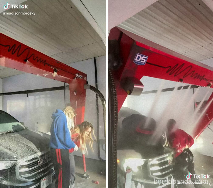 Apparently An Industrial Car Wash Hurts Human Flesh