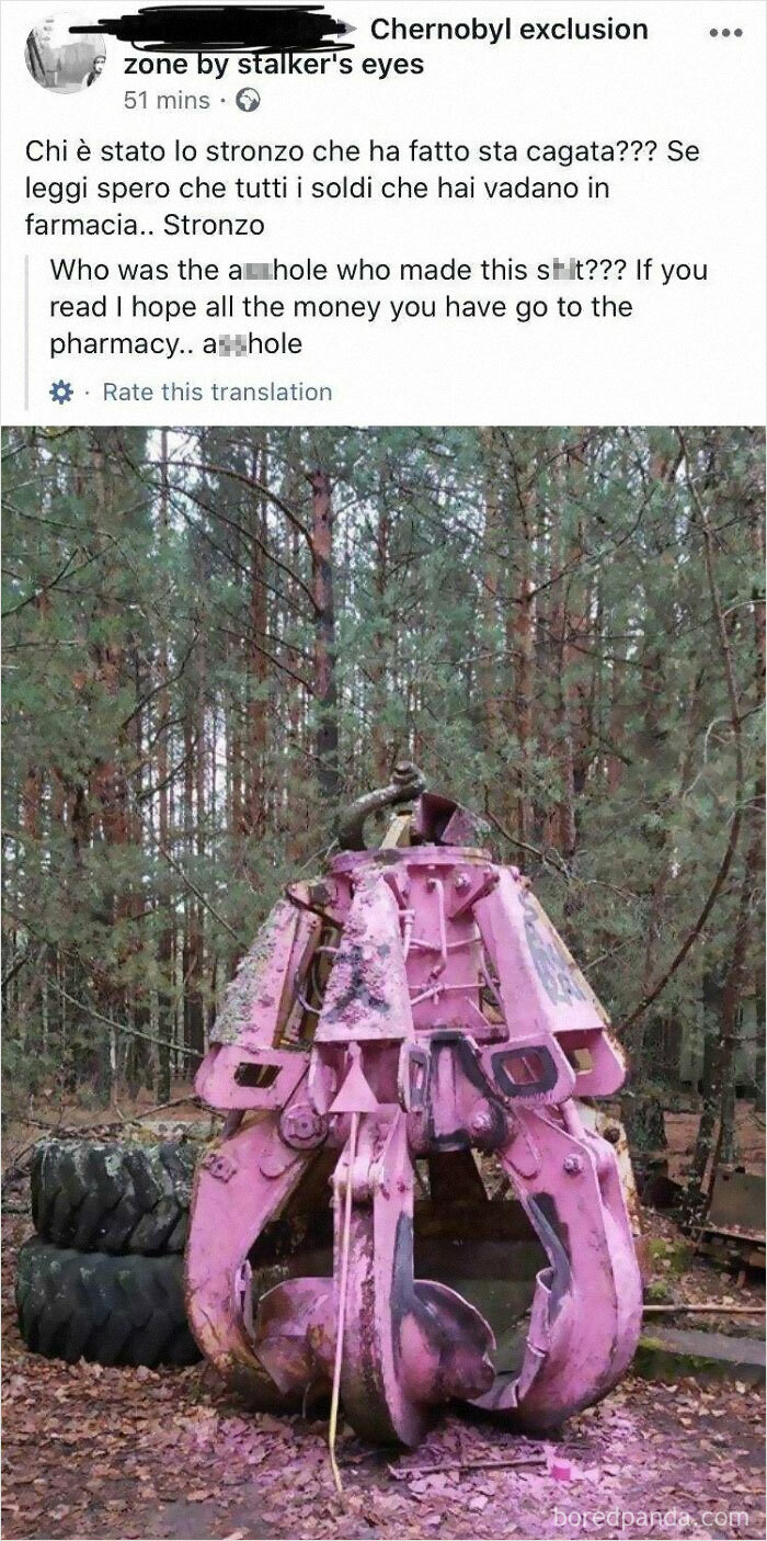 A Lot Of Social Media “Influencers” Have Been Flocking To Chernobyl Since The TV Show, Recently They Have Taken To Vandalising Items To Get Good Pictures, This Is A Claw From The Crane Used To Dump Material Onto The Open Reactor Core, It’s Highly Irradiated And Some Wanker Went And Painted It