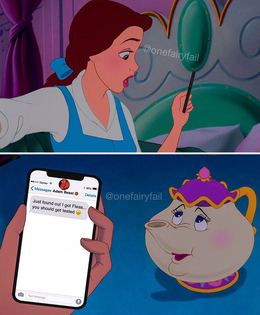 Artist Shows What It Would Be Like If Disney Characters Were "Glued" To Their Cell Phones