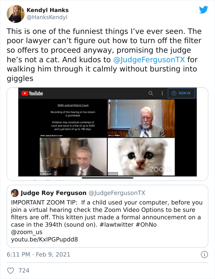 "I Believe You Have A Filter Turned On": Attorney Accidentally Shows Up With A Cat Filter On For A Zoom Court Hearing "I Believe You Have A Filter Turned On": Attorney Accidentally Shows Up With A Cat Filter On For A Zoom Court Hearing
