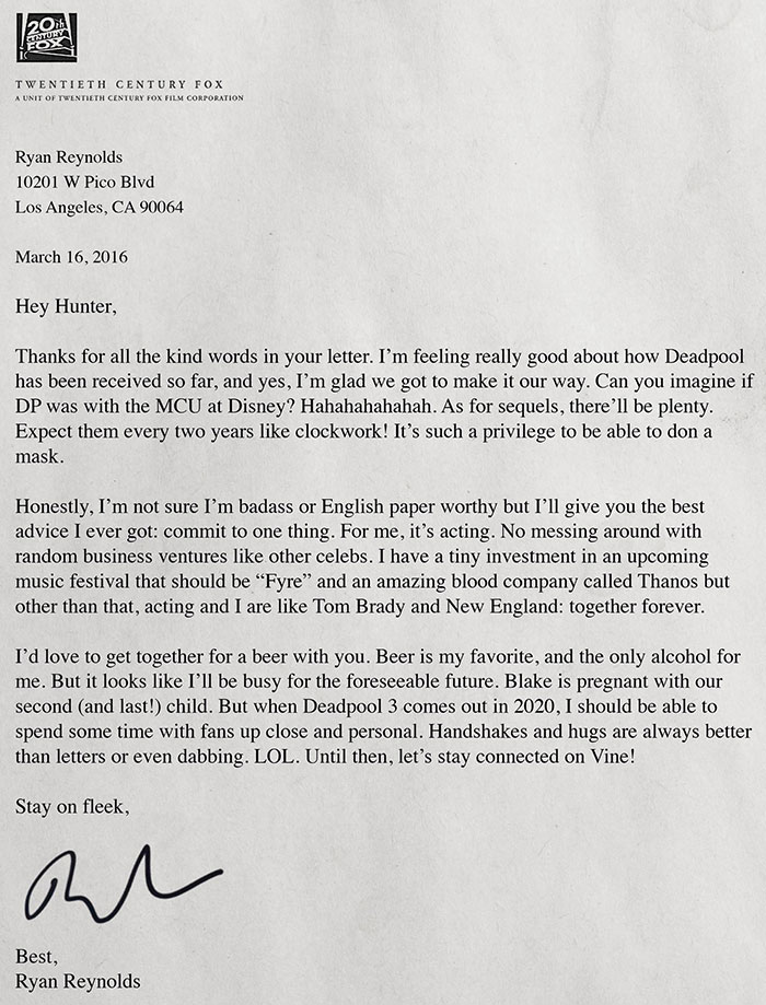 A Fan Wrote A Letter To Deadpool And Ryan Reynolds Shares His &lsquo;Response&rsquo; After 5 Years