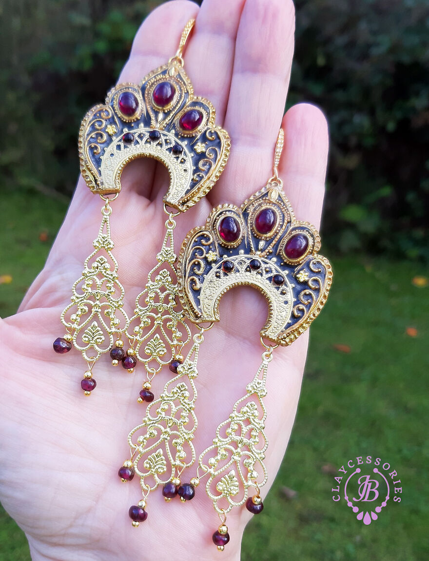 Earrings Made In The Style Of Russian Traditional Headwear