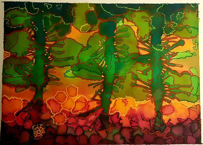 Just Let The Waterolor Do Its Thing And It Turned Into A Nature Scene.