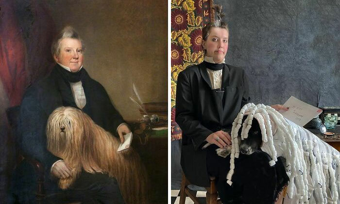 Portrait Of An Unknown Man And A Dog, Unknown Date By Unknown Artist vs. Portrait Of An Unknown Woman And A Dog, 2021