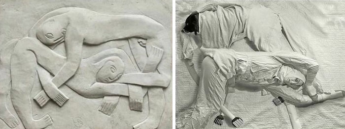 The Wrestlers, 1914 By Henri Gaudier-Brzeska vs. The Wrestlers, 2020