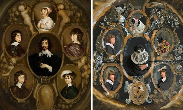 Portrait Of Constantijn Huygens (1597-1687) And His Five Children, 1640 By Adriaen Hanneman vs. Portrait Of Finnegan Dorman (2017 - ) And His Five Friends, 2020