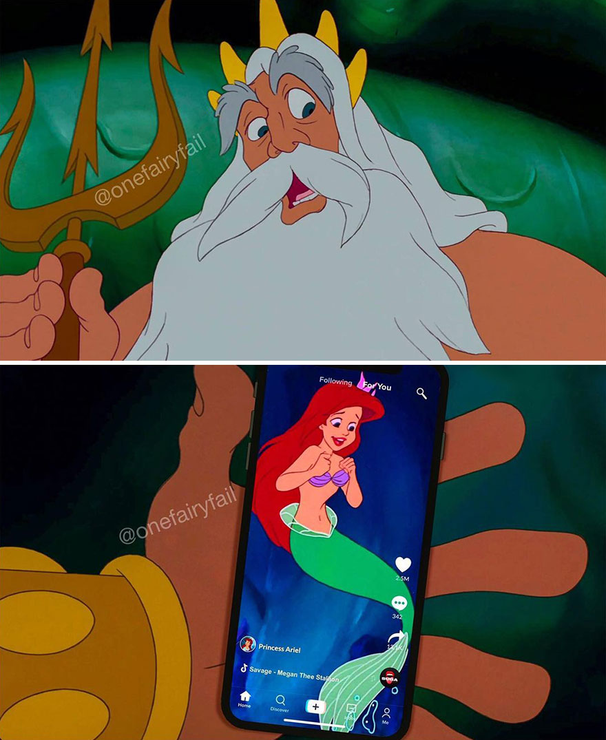 Artist Shows What It Would Be Like If Disney Characters Were "Glued" To Their Cell Phones