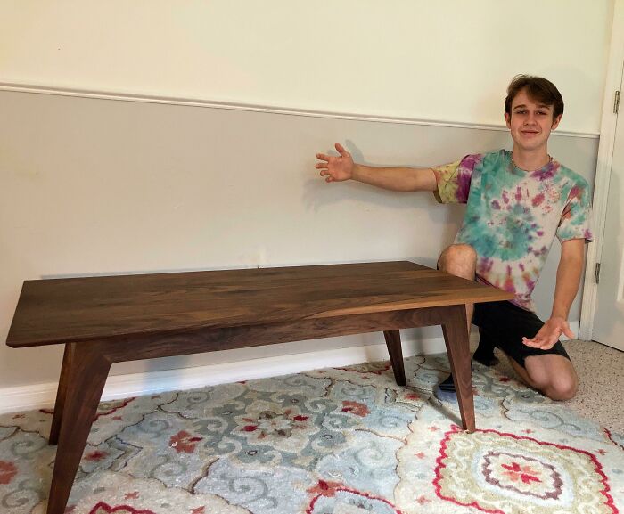 Just Finished My First Real Piece Of Furniture (Mid Century Modern Walnut Coffee Table) In My Small Shed Workshop With Tools I’ve Bought Off Craigslist