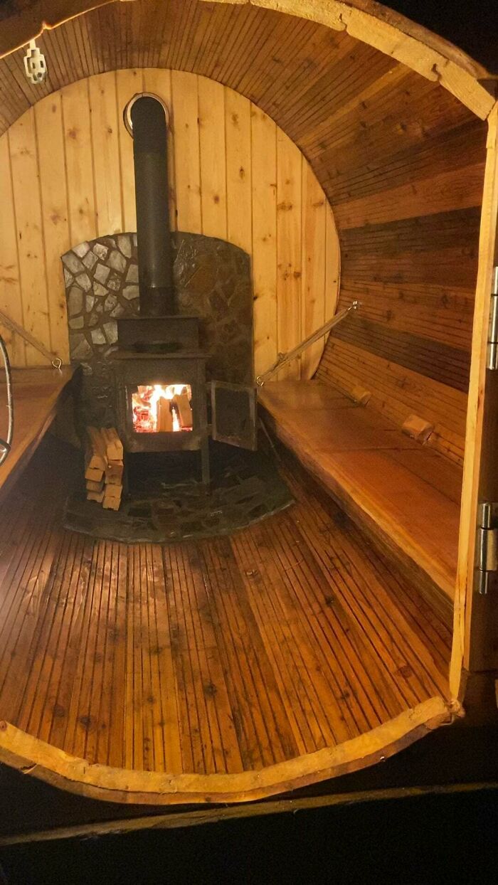 Sanded And Oiled. Calling This Barrel Sauna Done!