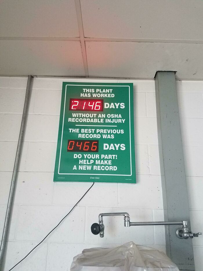 Old Aluminum Plant Still Has Workplace Injury Sign On 5 Years After Shutting Down. Keep Up The Good Work Guys!