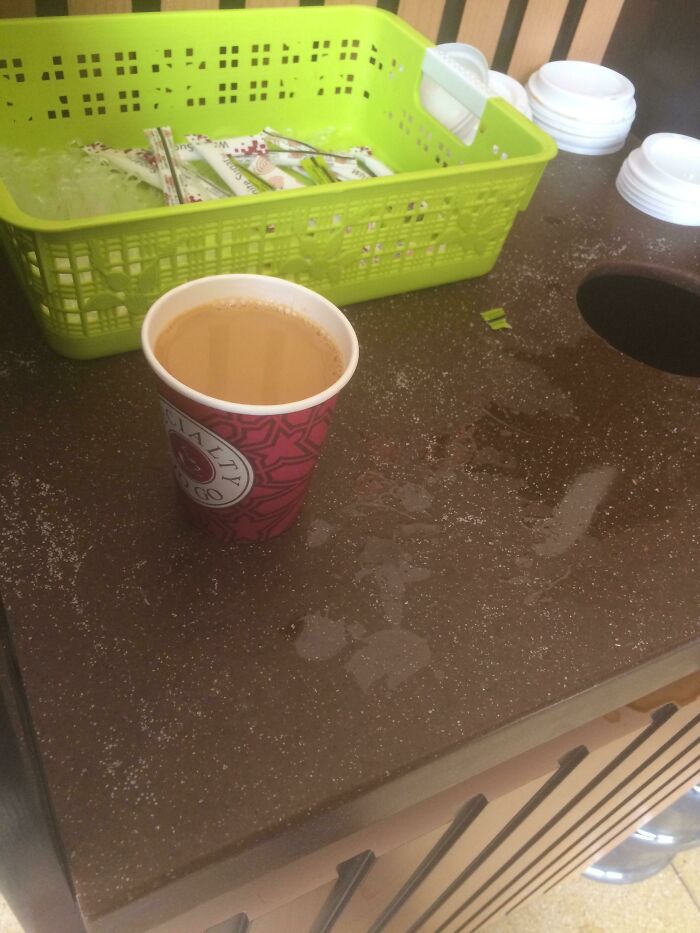 This Table In The Coffee Shop That Has Little Dots , Looks Like Sugar No Matter How Clean It Is