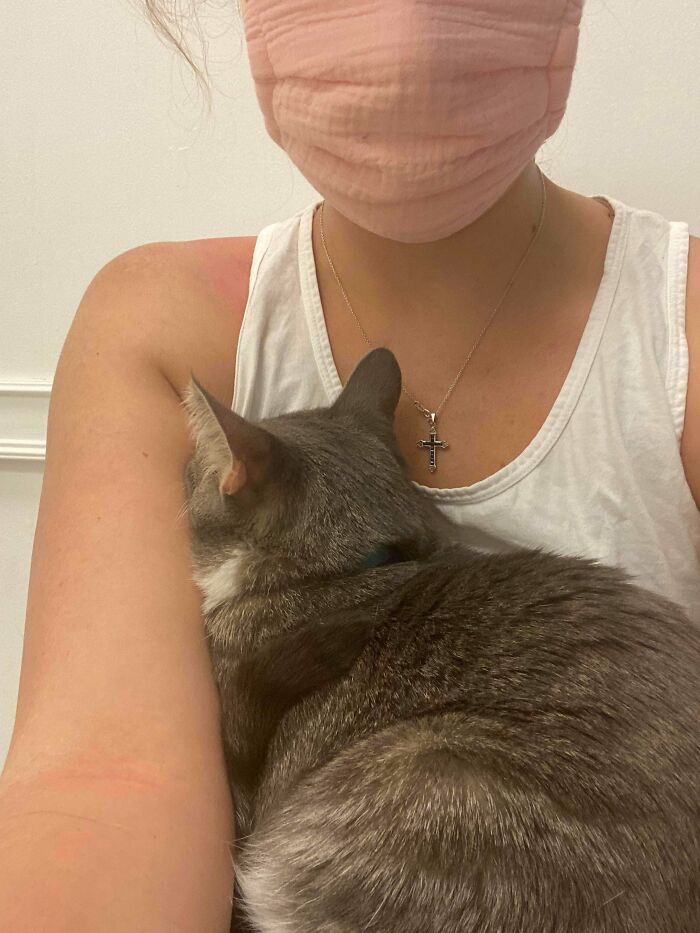 Mittens Is Refusing To Make Eye Contact With His Vet, Or The Room, Or Anything But My Armpit