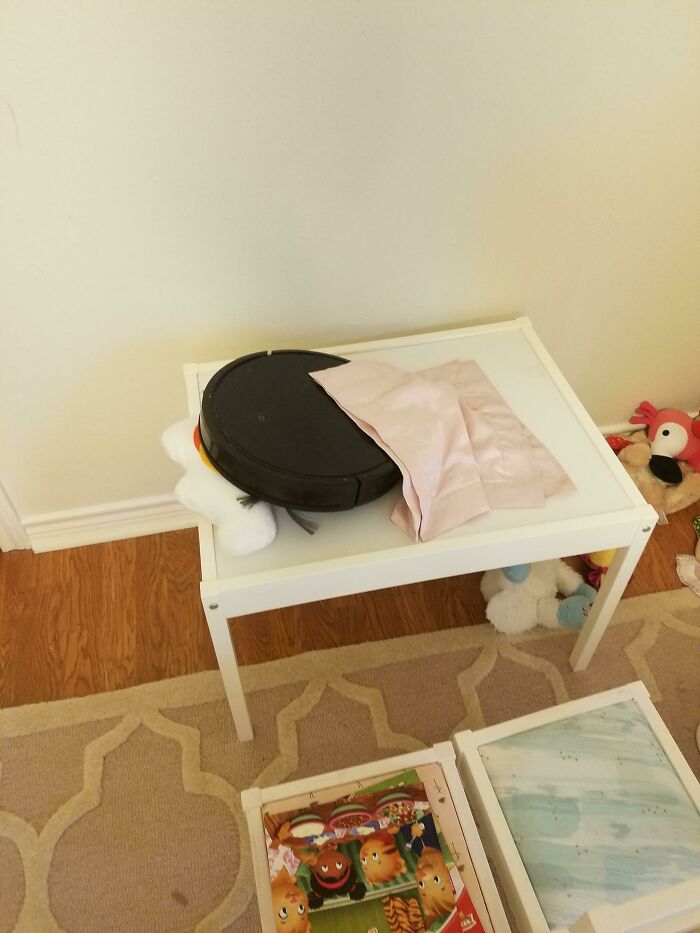 My Daughter Can Be Super Sweet Sometimes. Our Roomba Started Working But Had A Low Battery So He Was Going Back To Its Base And My 3 Year Old Asked What Was Wrong. I Told Her That He Was Tired Because He Worked All Night. She Picked It Up And Carried It Upstairs To Her Room And Made Him A Bed