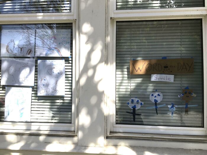 My 2 Year Old Niece Puts Up Her Artwork On The Windows For People On Their Walks