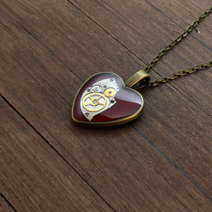 Unique Heart Pendants Collection Made From Watch Parts In Steampunk Style For Valentine’s Day