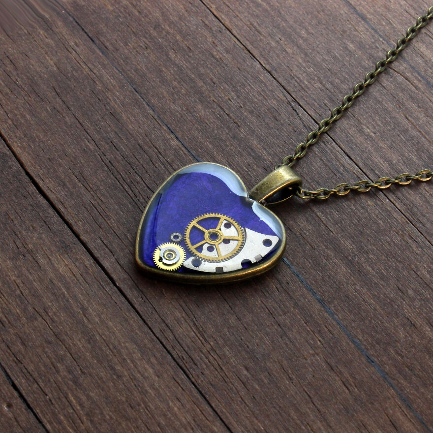 Unique Heart Pendants Collection Made From Watch Parts In Steampunk Style For Valentine’s Day