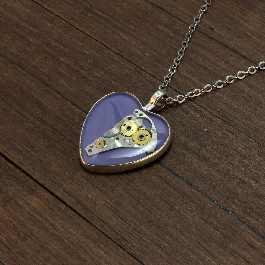 Unique Heart Pendants Collection Made From Watch Parts In Steampunk Style For Valentine’s Day