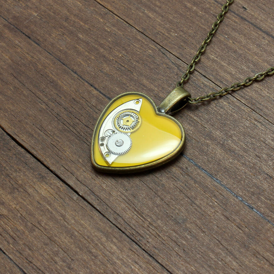 Unique Heart Pendants Collection Made From Watch Parts In Steampunk Style For Valentine’s Day