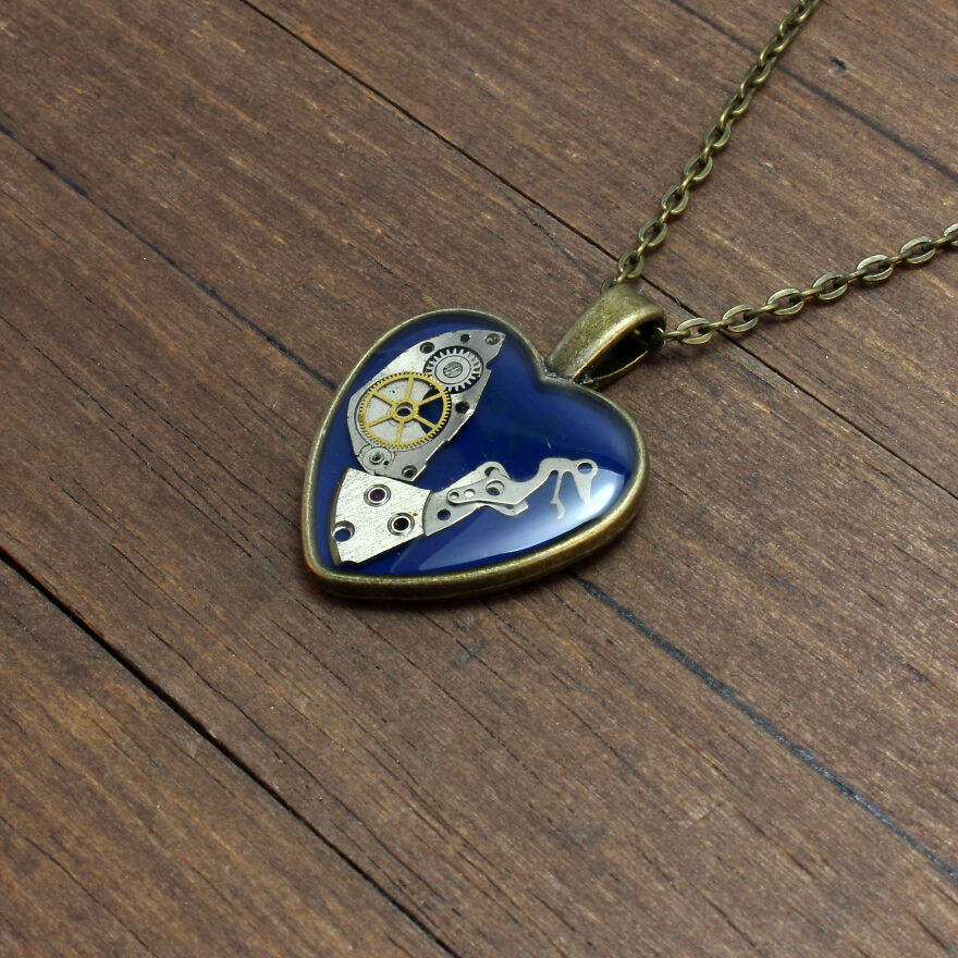 Unique Heart Pendants Collection Made From Watch Parts In Steampunk Style For Valentine’s Day