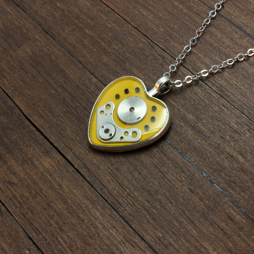 Unique Heart Pendants Collection Made From Watch Parts In Steampunk Style For Valentine’s Day
