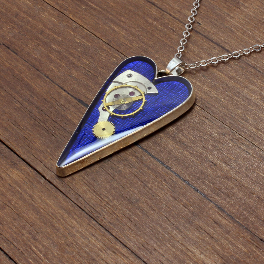 Unique Heart Pendants Collection Made From Watch Parts In Steampunk Style For Valentine’s Day