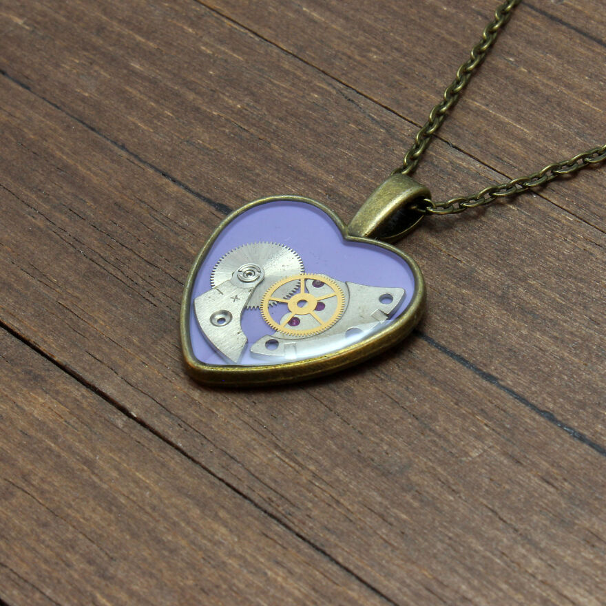 Unique Heart Pendants Collection Made From Watch Parts In Steampunk Style For Valentine’s Day